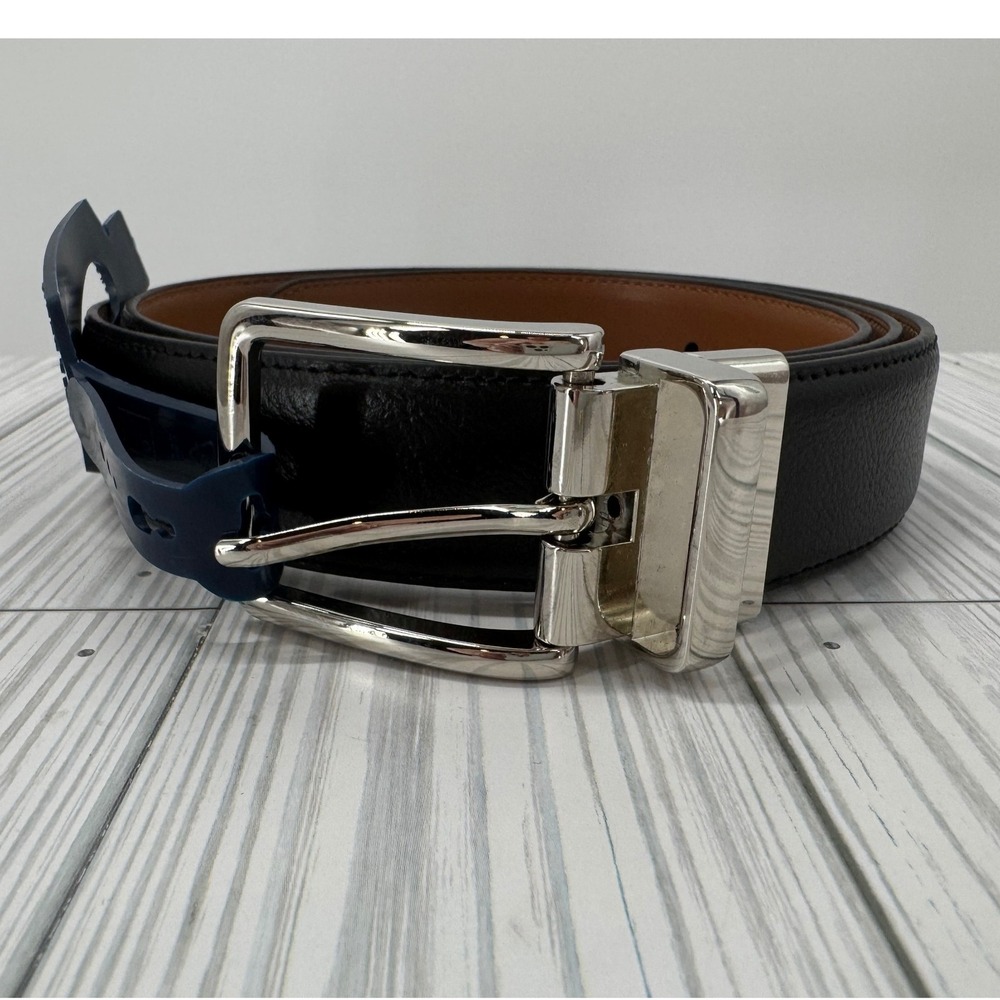 Cole Haan‎ Belt Mens 32mm Reversible Black/Tan 11HN010015 Silver Buckle Large